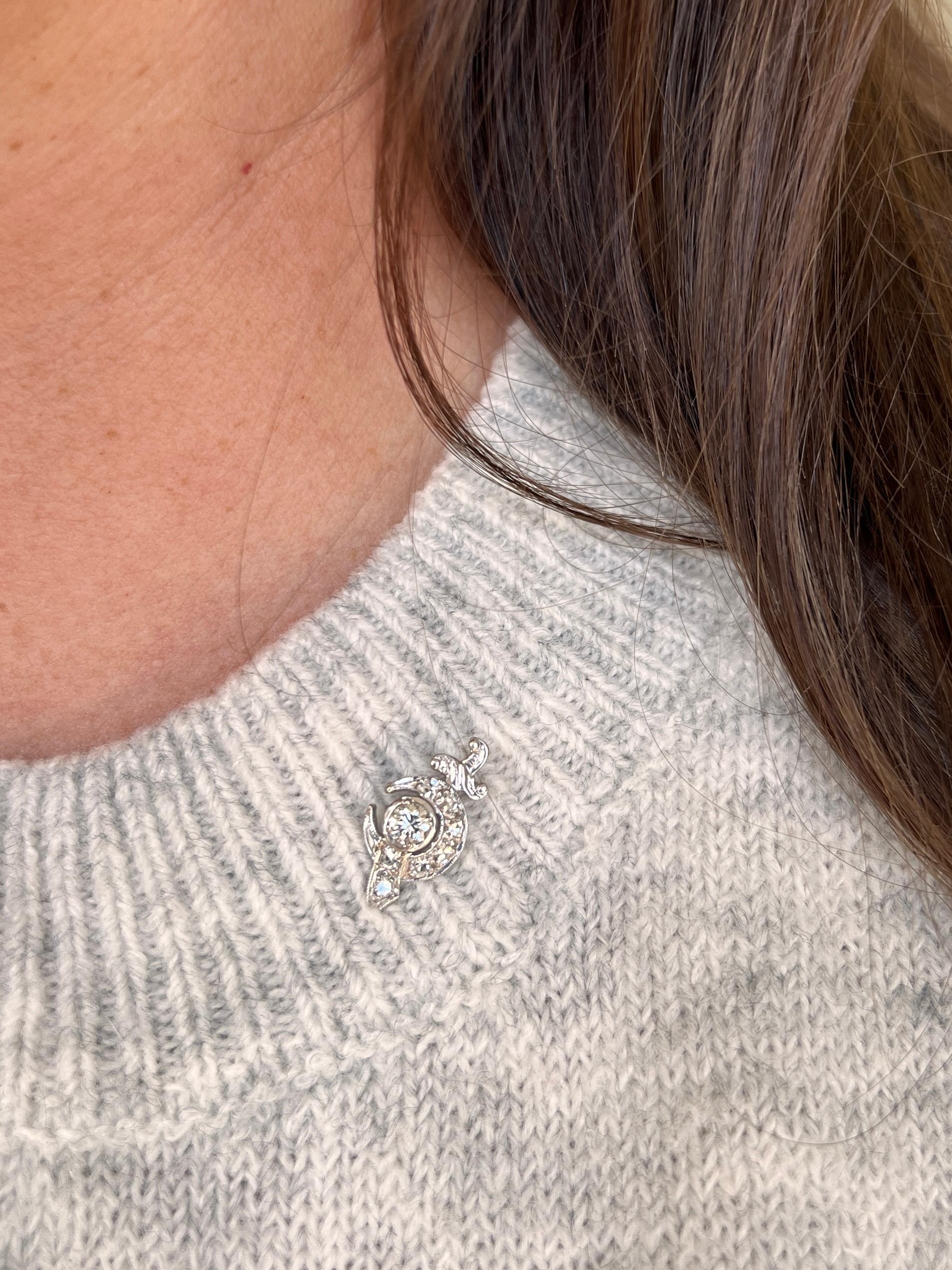 Vintage 0.51 tcw Diamond 14k White Gold Shriners Pin For Sale 5