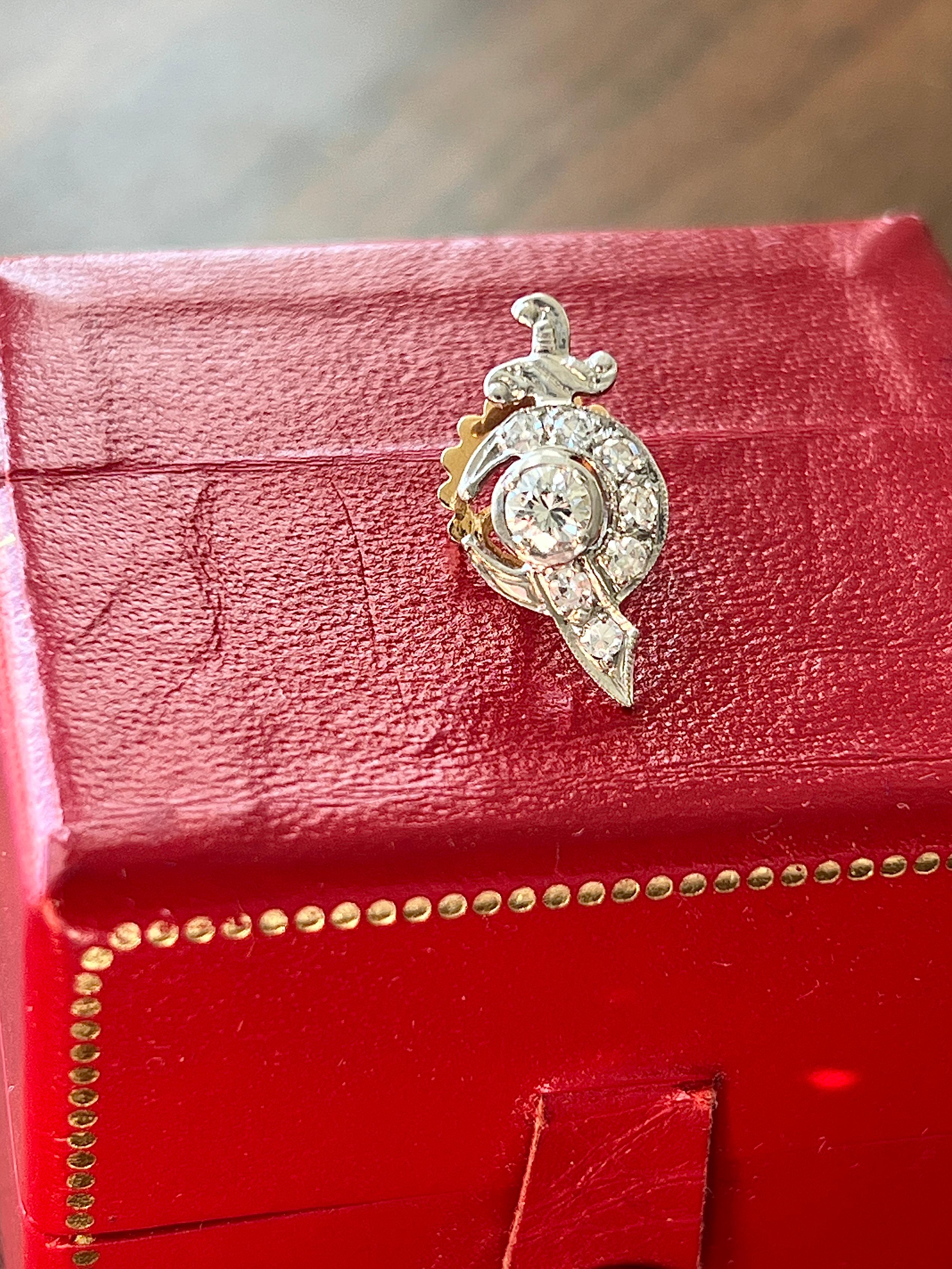 Round Cut Vintage 0.51 tcw Diamond 14k White Gold Shriners Pin For Sale