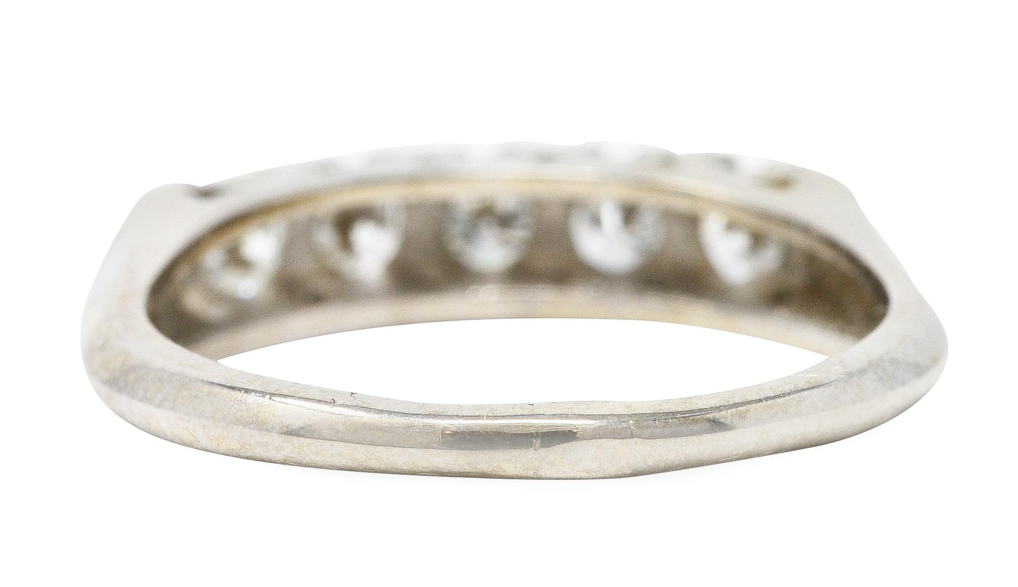 Brilliant Cut Vintage 0.55 Carat Diamond 14 Karat White Gold Fishtail Wedding Band Ring