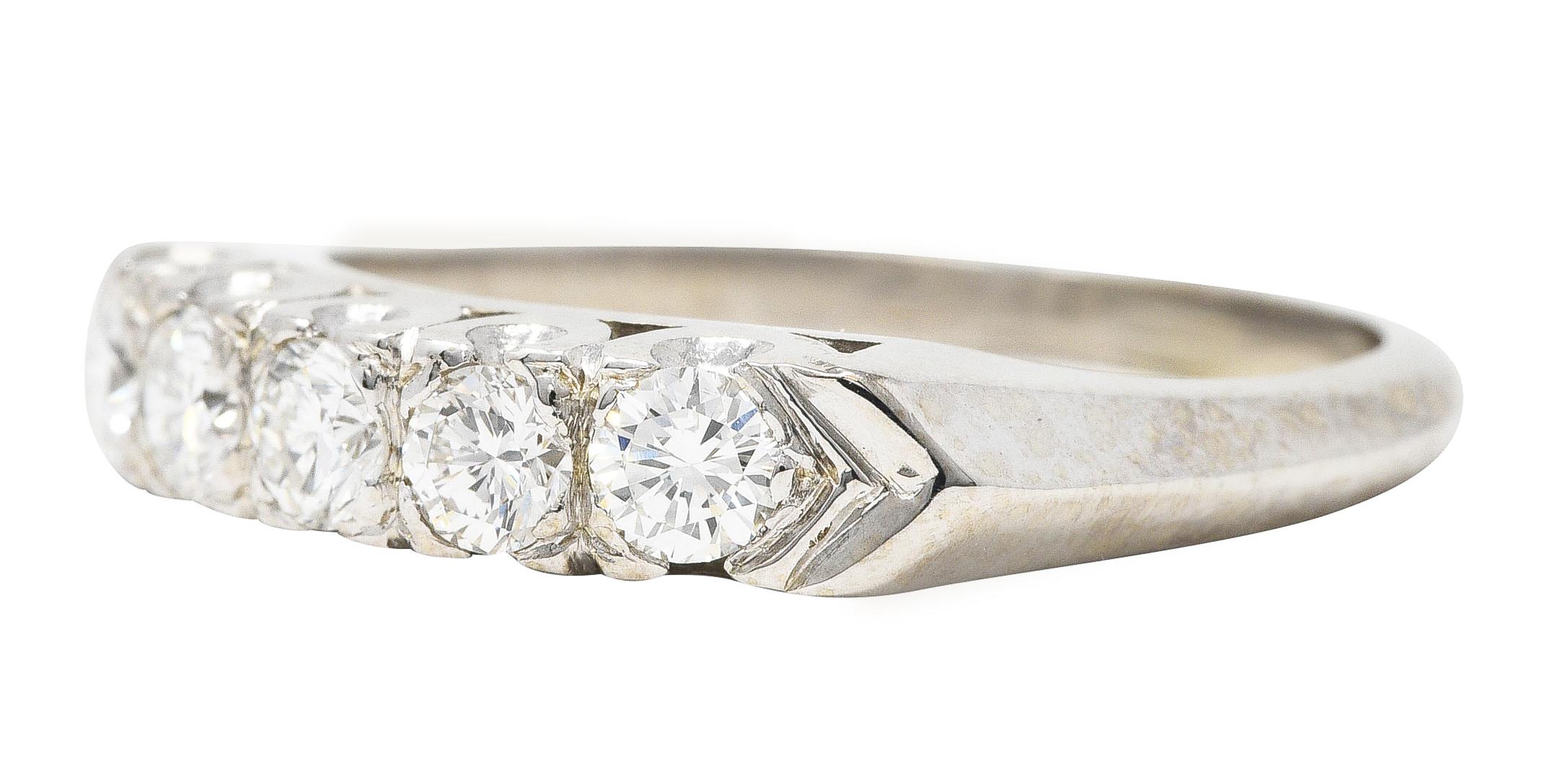 Women's or Men's Vintage 0.55 Carat Diamond 14 Karat White Gold Fishtail Wedding Band Ring