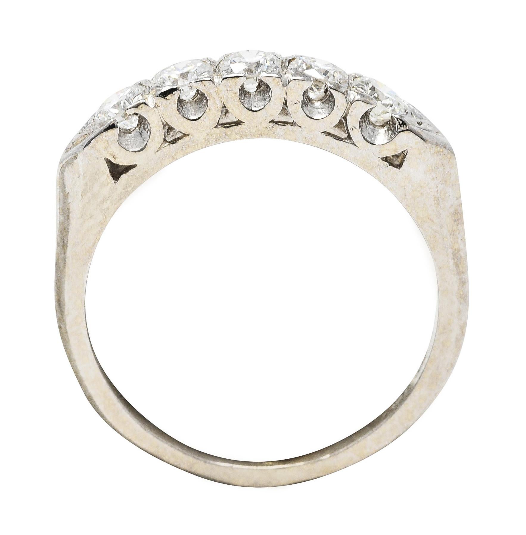 Vintage 0.55 Carat Diamond 14 Karat White Gold Fishtail Wedding Band Ring 2