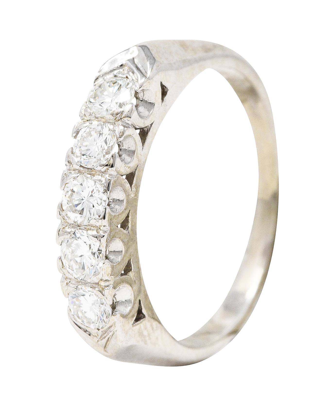 Vintage 0.55 Carat Diamond 14 Karat White Gold Fishtail Wedding Band Ring 3