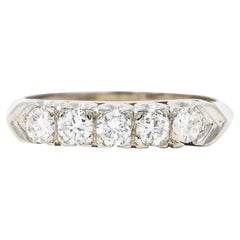 Vintage 0.55 Carat Diamond 14 Karat White Gold Fishtail Wedding Band Ring