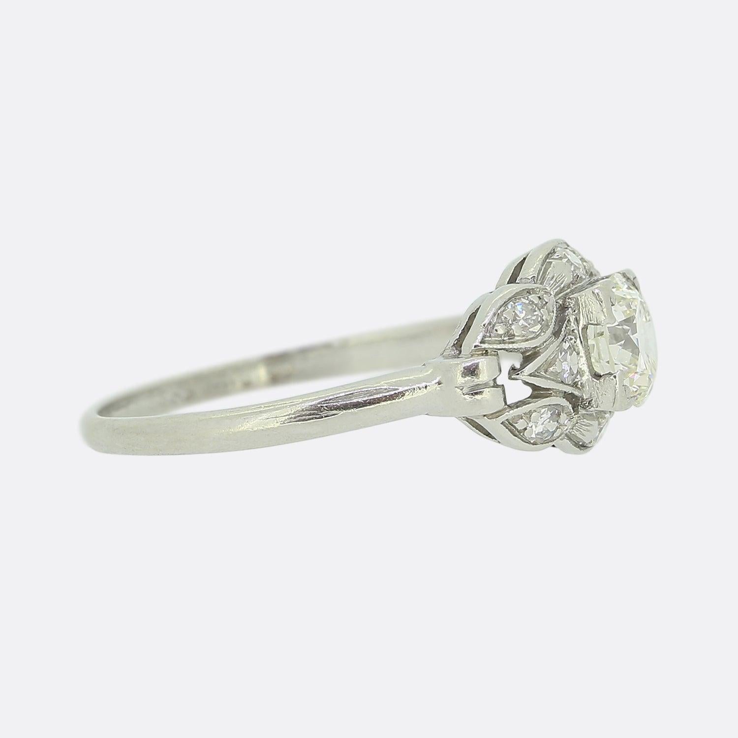 Old Mine Cut Vintage 0.55 Carat Diamond Cluster Ring For Sale