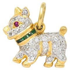 Vintage 0.55 Carat Diamond Emerald 18 Karat Two-Tone Gold Scottie Terrier Charm
