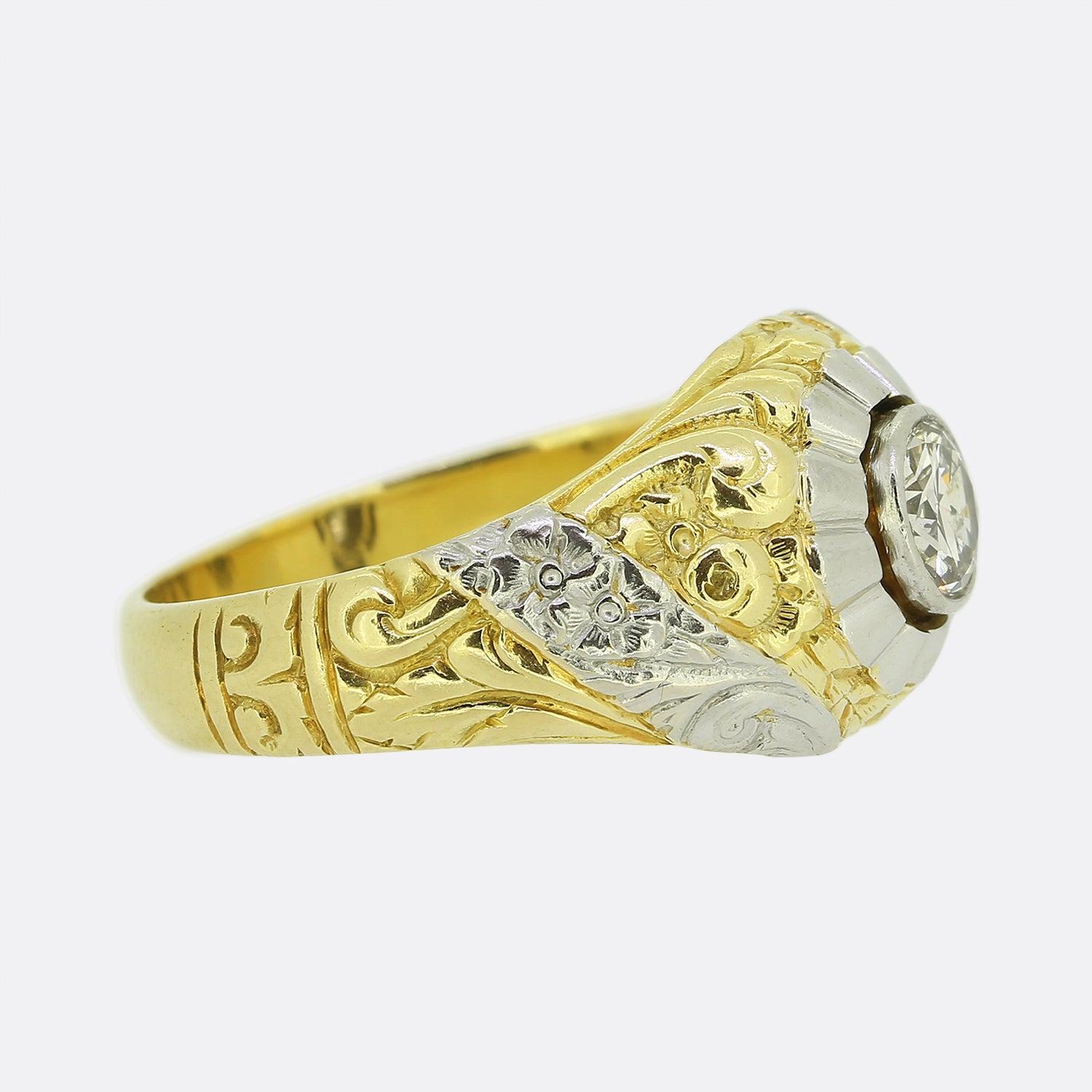 Brilliant Cut Vintage 0.55 Carat Diamond Gypsy Ring For Sale