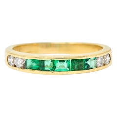 Vintage 0.55 Carat Emerald Diamond 18 Karat Gold Channel Band Ring
