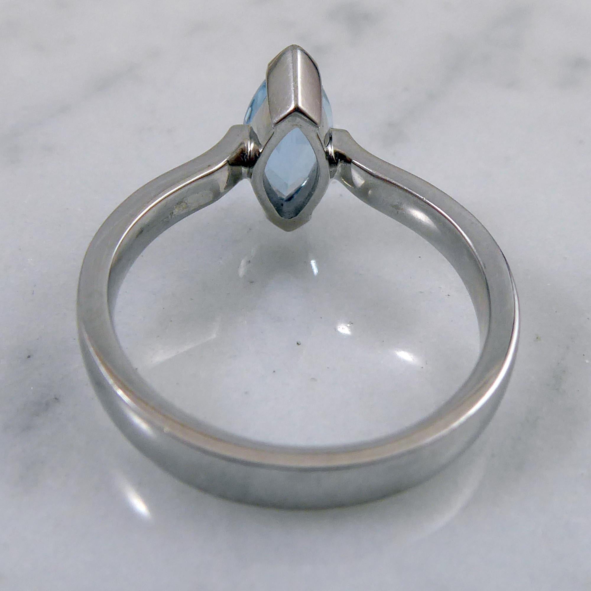 Vintage 0.55 Carat Marquise Aquamarine Solitaire Ring Diamond Shoulders 1