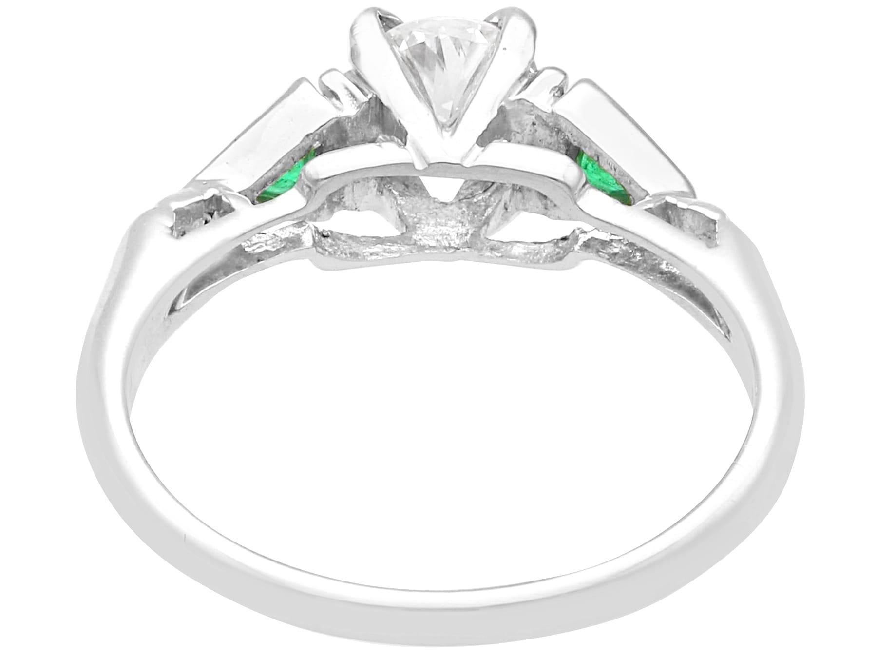 Old European Cut Vintage 0.55ct Diamond and 0.22ct Emerald 18k White Gold Trilogy Ring For Sale