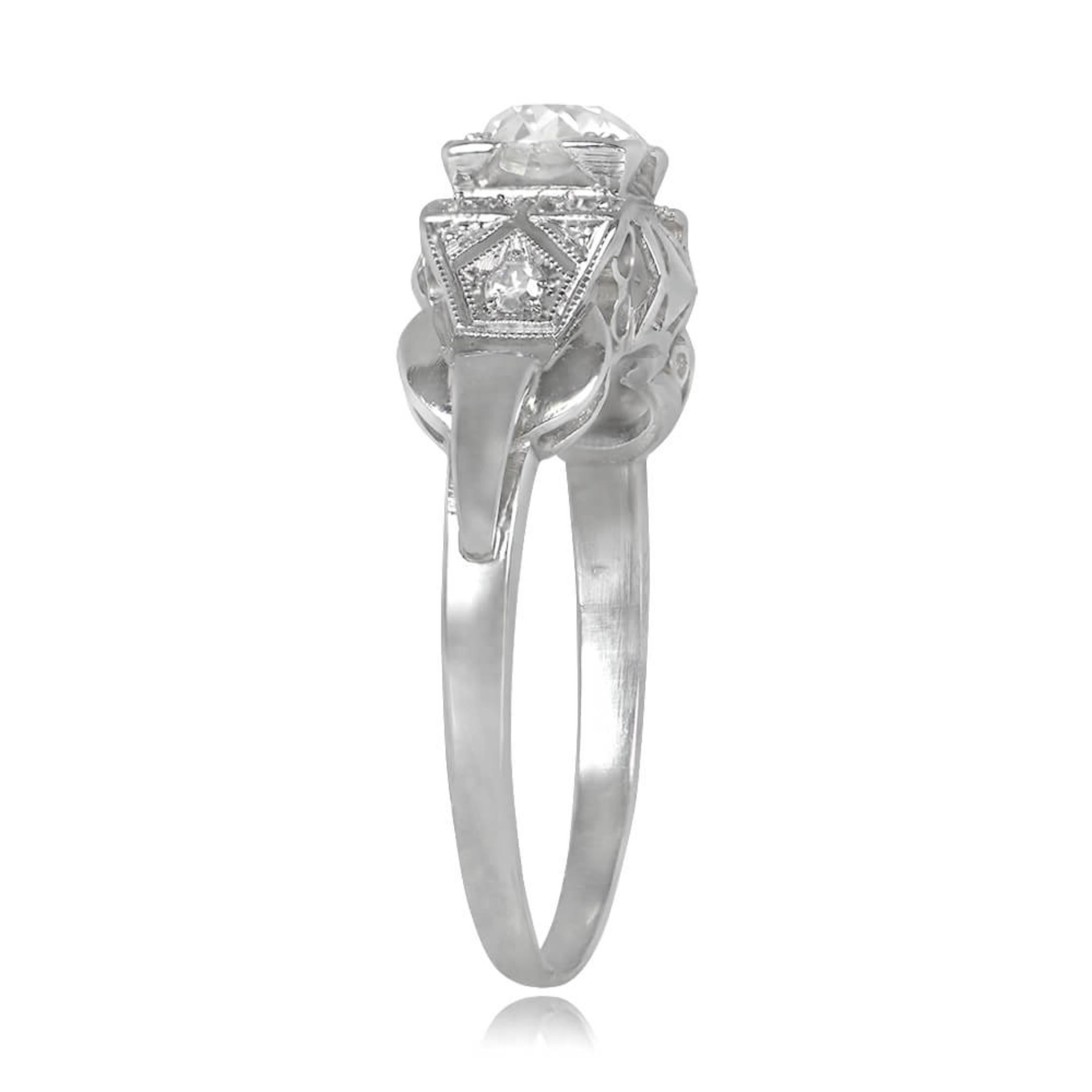 Art Deco Vintage 0.55ct Old Mine Cut Diamond Engagement Ring, I Color, Platinum For Sale