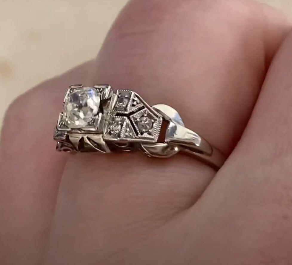 Vintage 0.55ct Old Mine Cut Diamond Engagement Ring, I Color, Platinum For Sale 1