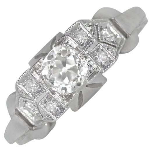 Vintage 0.55ct Old Mine Cut Diamond Engagement Ring, I Color, Platinum For Sale