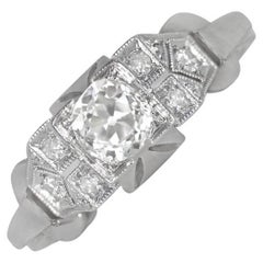 Bague de fiançailles vintage avec diamant taille vieille mine 0,55 carat, couleur I, platine