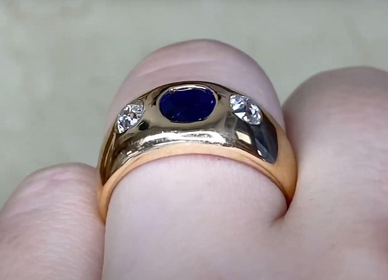 Vintage 0.57ct Round Cut Natural Sapphire Band Ring, 18k Yellow Gold, Circa 1965 For Sale 2