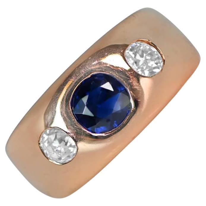 Vintage 0.57ct Round Cut Natural Sapphire Band Ring, 18k Yellow Gold, Circa 1965 For Sale
