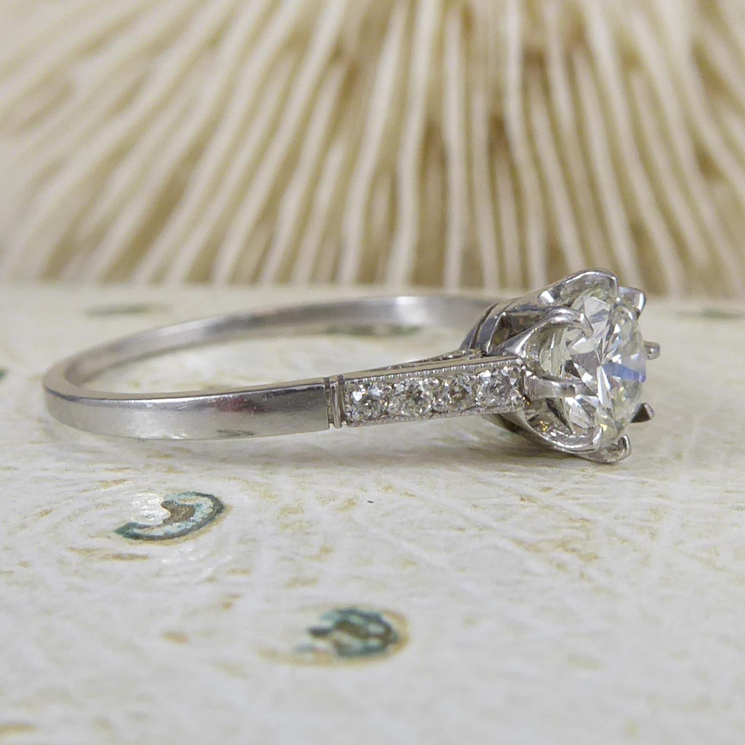 A delightful, pre-owned diamond solitaire which would be perfect as an engagement ring for the smaller hand.  Set with a brilliant cut diamond measuring 5.28mm x 3.31mm deep, calculated to weight 0.56ct and the colour and clarity assessed as I, VS. 