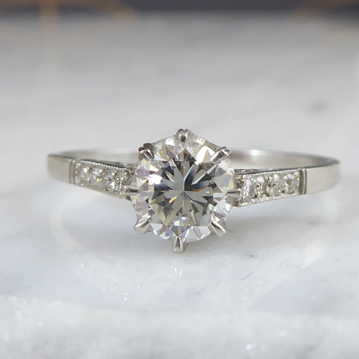 Round Cut Vintage 0.60 Carat Brilliant Cut Diamond Solitaire Engagement Ring, Platinum