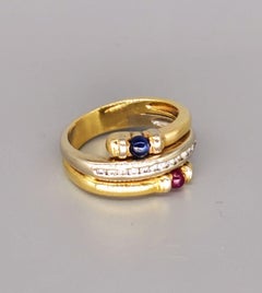 Vintage 0.60 Carat Diamonds and Sapphire Ruby Cabochon Ring 18 Karat 750