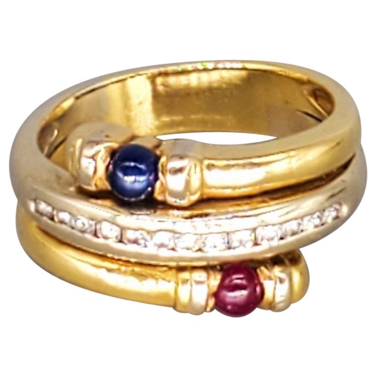 Vintage 0.60 Carat Diamonds and Sapphire Ruby Cabochon Ring 18 Karat 750 For Sale