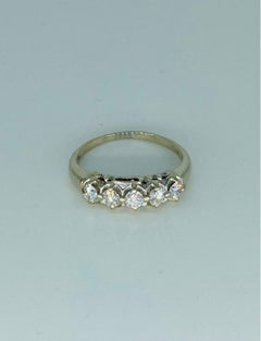 Vintage Four Diamonds Half Eternity Ring 14k White Gold