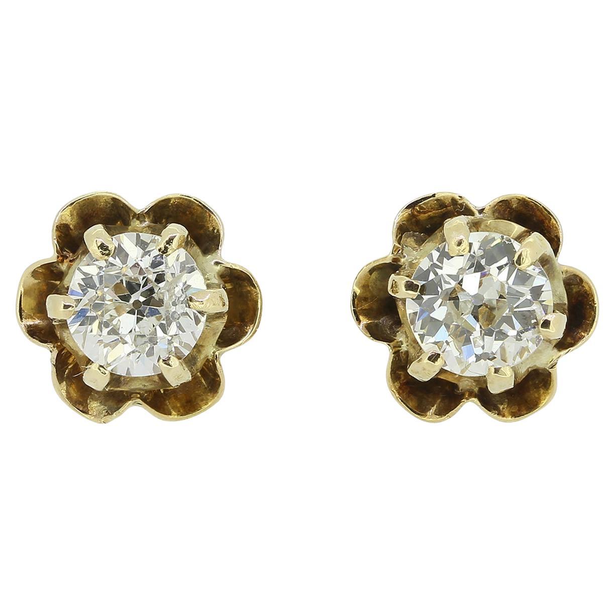 Vintage 0.60 Carat Old Cut Diamond Stud Earrings For Sale