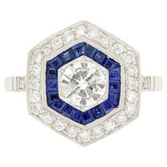 Vintage 0.60ct Diamond and Sapphire Hexagonal Target Ring, c.1950s
