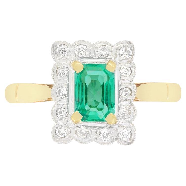 Vintage 0,60ct Smaragd und Diamant Cluster Ring, ca. 1950er Jahre