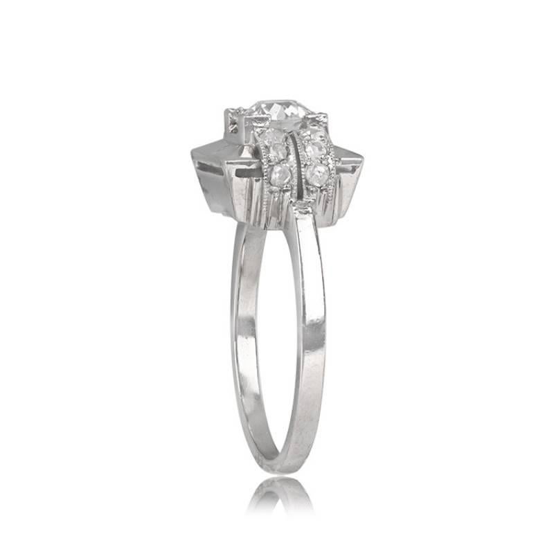 Retro Vintage 0.60ct Old European Cut Diamond Engagement Ring, Platinum For Sale