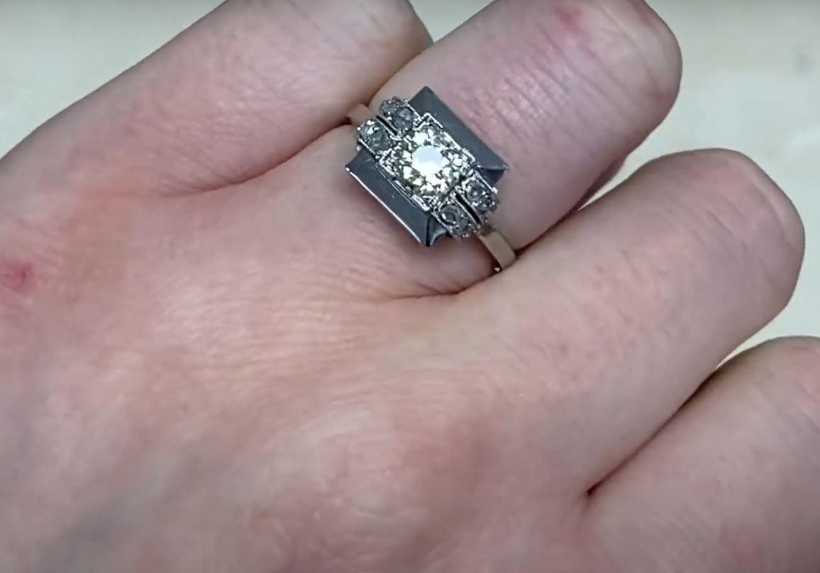Women's Vintage 0.60ct Old European Cut Diamond Engagement Ring, Platinum For Sale