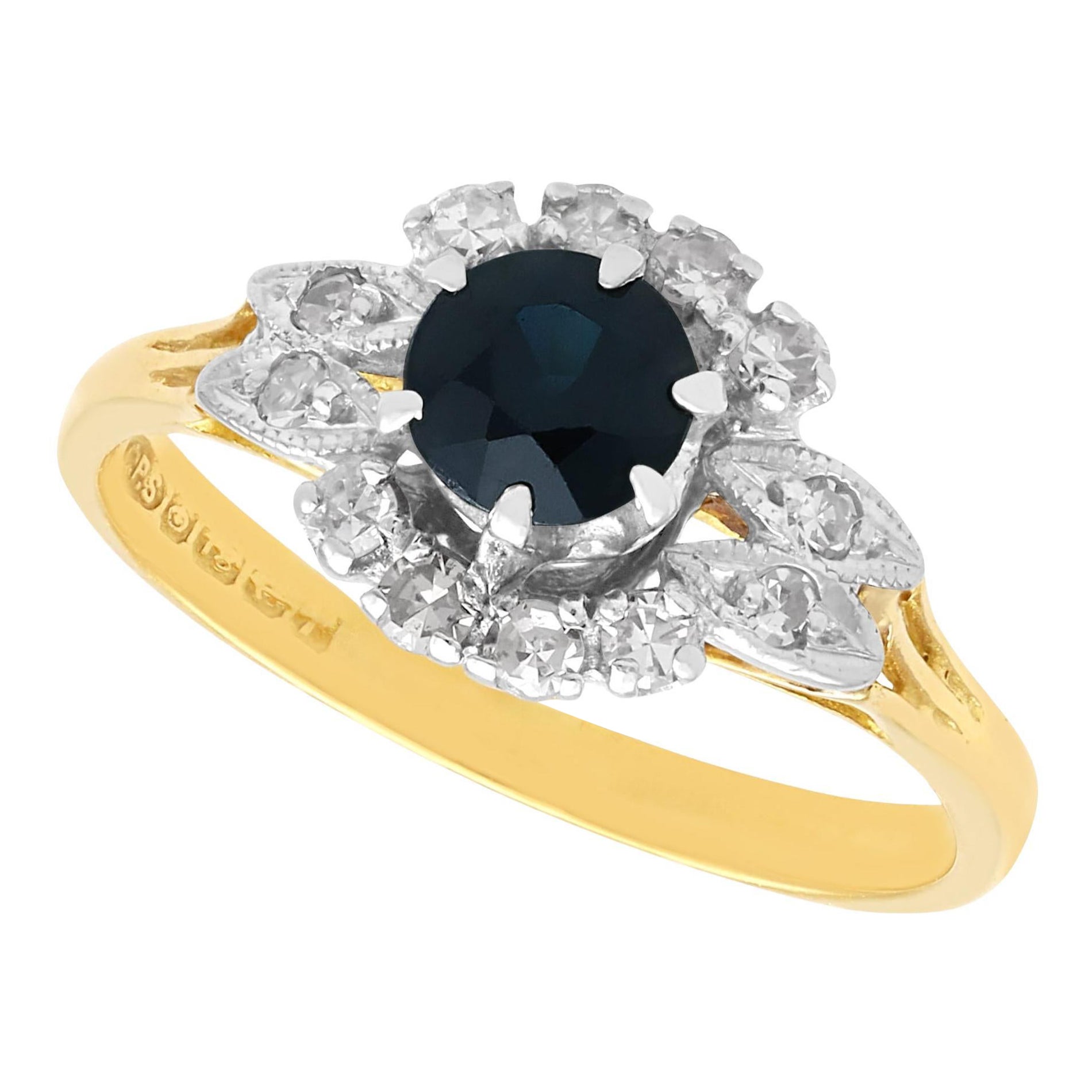 Vintage 0.60Ct Sapphire and 0.22Ct Diamond, 18k Yellow Gold Cluster Ring