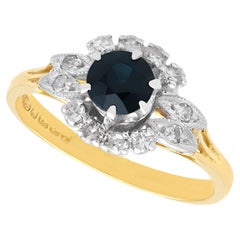 Vintage 0.60Ct Sapphire and 0.22Ct Diamond, 18k Yellow Gold Cluster Ring