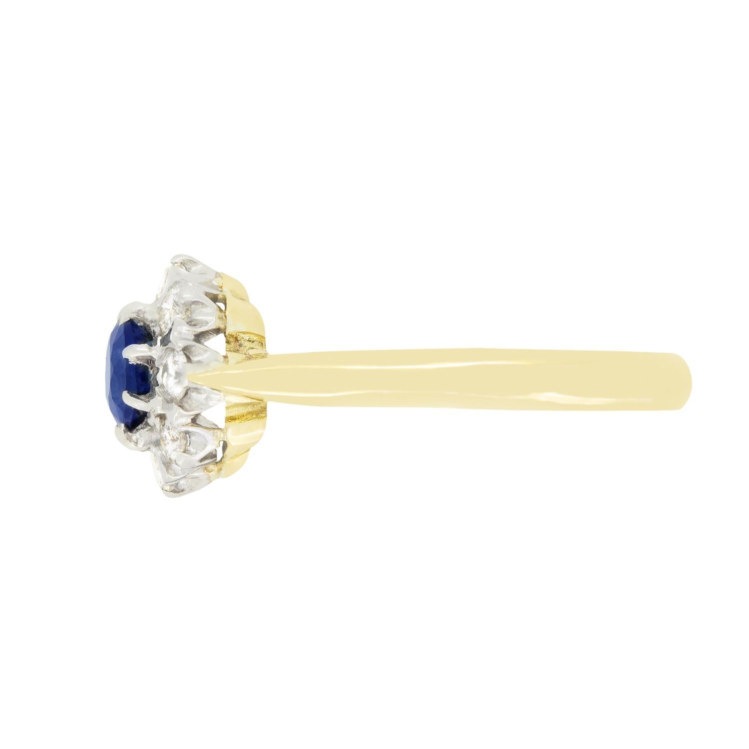 Taille ronde Bague Vintage 0.60ct saphir et diamant, poinçonnée 1987 en vente