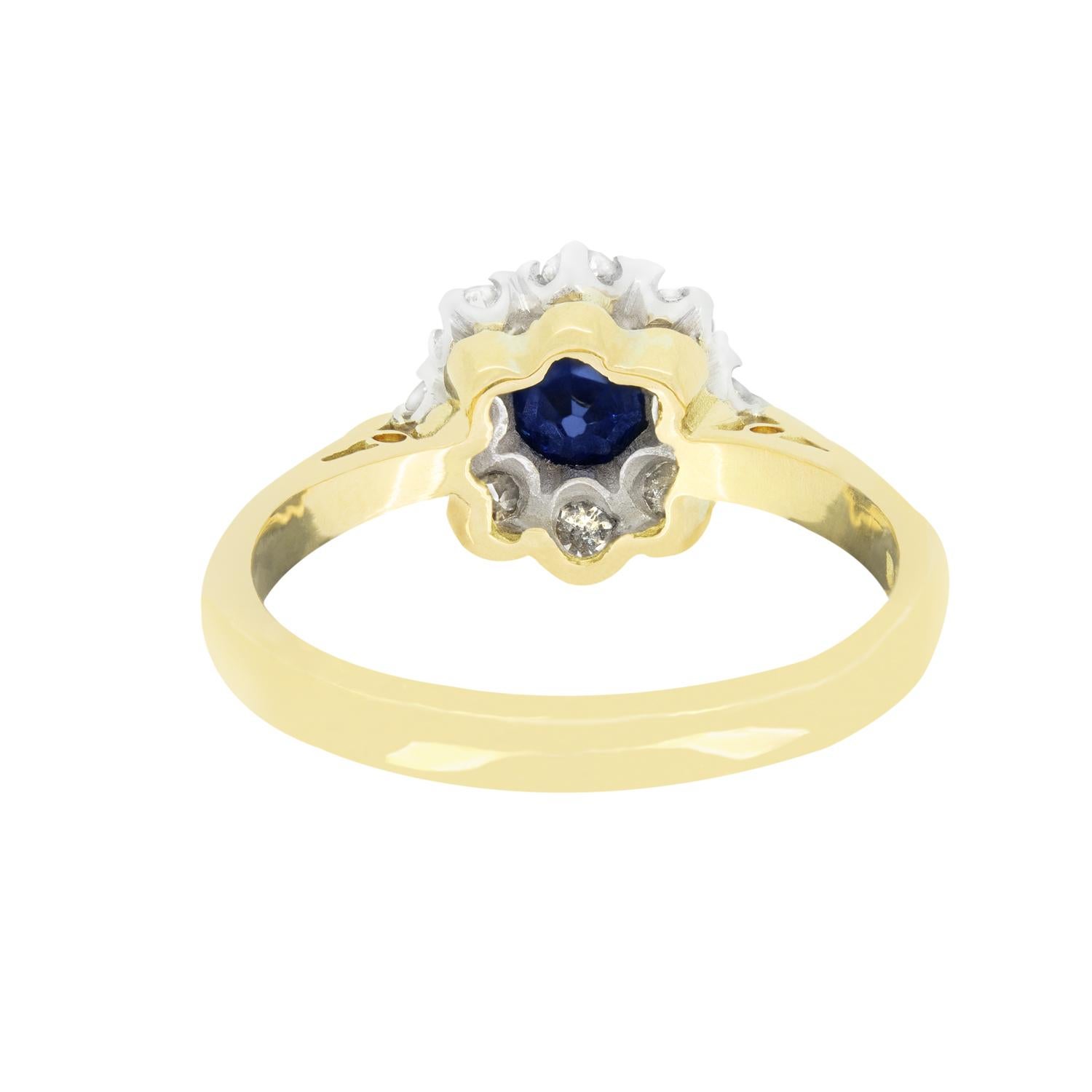 Bague Vintage 0.60ct saphir et diamant, poinçonnée 1987 Bon état - En vente à London, GB