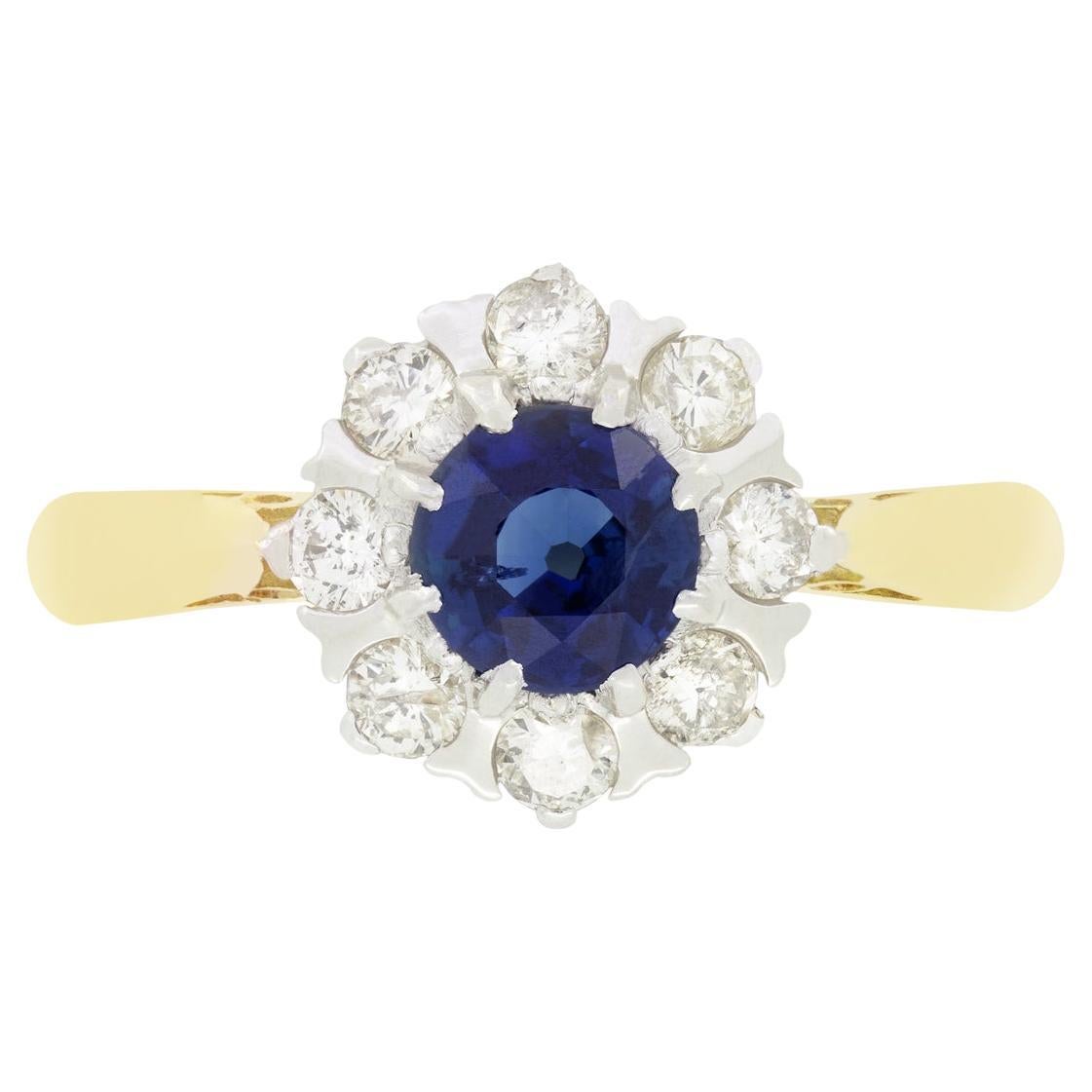 Bague Vintage 0.60ct saphir et diamant, poinçonnée 1987 en vente
