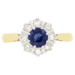 Bague Vintage 0.60ct saphir et diamant, poinçonnée 1987