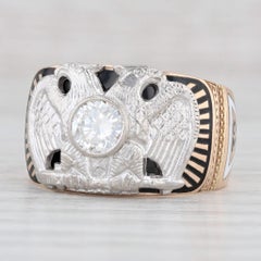 Vintage 0.62ct Diamond Scottish Rite Eagle Ring 14k Gold Palladium Masonic Sz 9