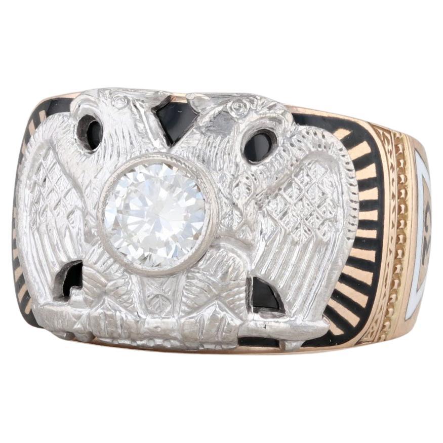Vintage 0.62ct Diamond Scottish Rite Eagle Ring 14k Gold Palladium Masonic Sz 9 For Sale