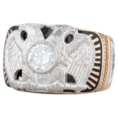 Vintage 0,62ct Diamant Scottish Rite Eagle Ring 14k Gold Palladium Masonic Sz 9