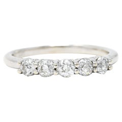 Vintage 0.63 Carat Diamond 14 Karat White Gold Five Stone Wedding Band Ring