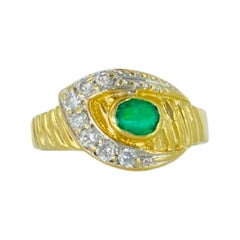 Vintage 0.63 Total Carat Weight Emerald and Diamonds Belt Cluster Ring 14k