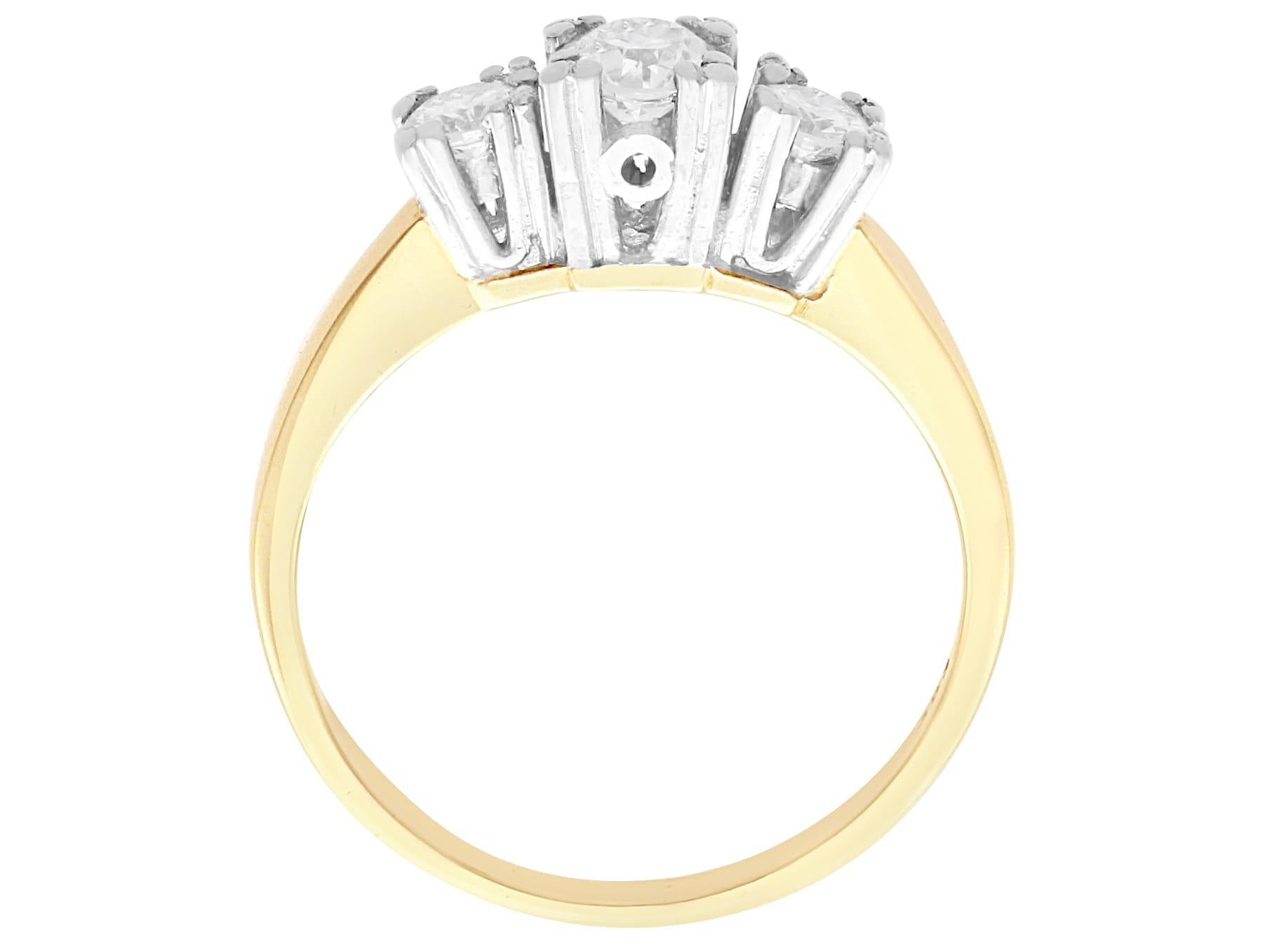 Round Cut 1950s Vintage 0.64 Carat Diamond and 14k Yellow Gold Trilogy Ring For Sale