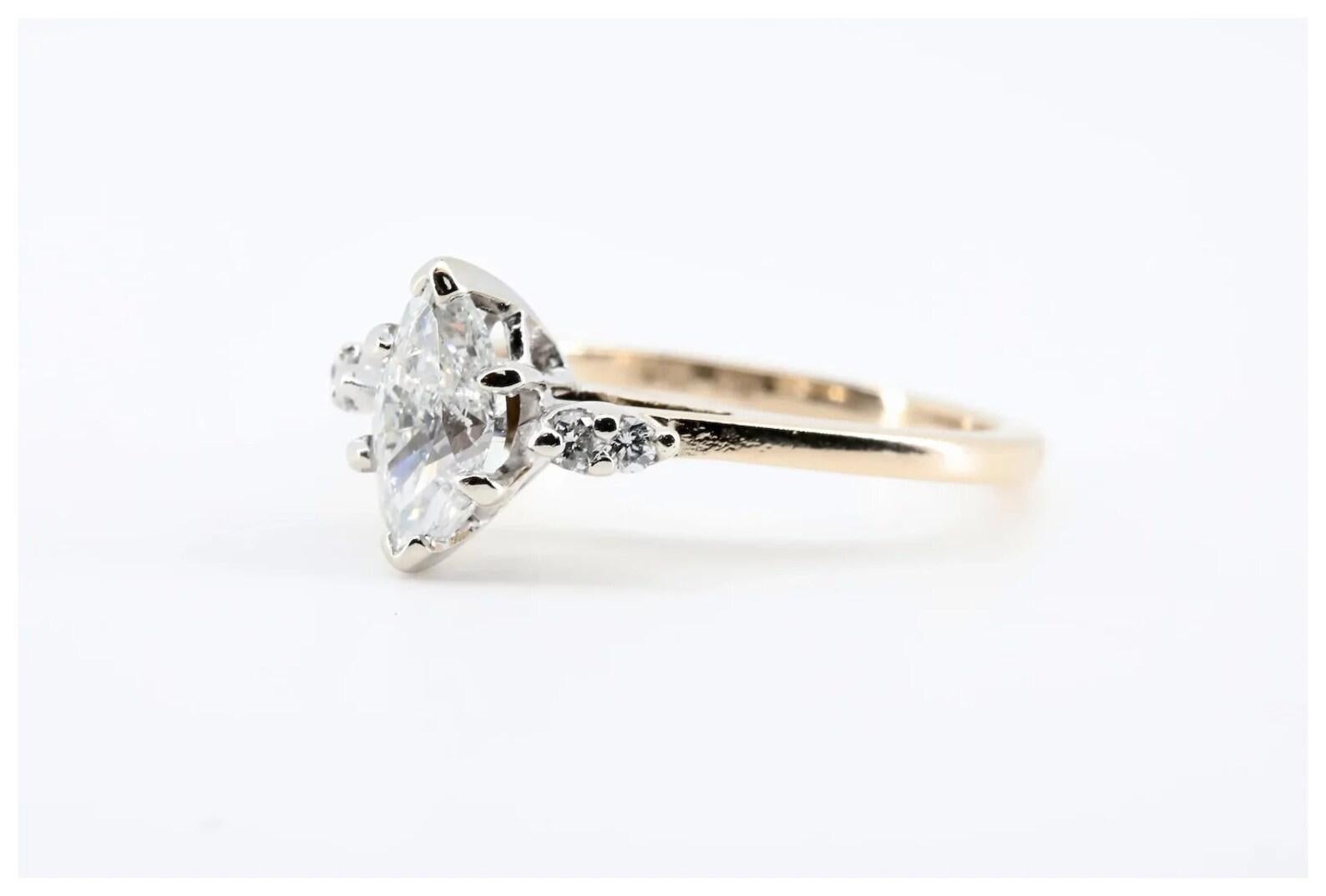 Retro Vintage 0.64ctw Marquise Diamond Engagement Ring in 14K Yellow Gold For Sale
