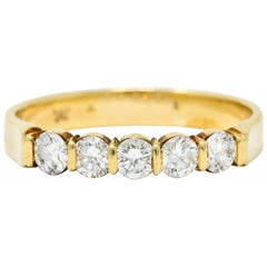 Vintage 0.65 Carat Diamond 18 Karat Gold Five-Stone Anniversary Band Stack Ring