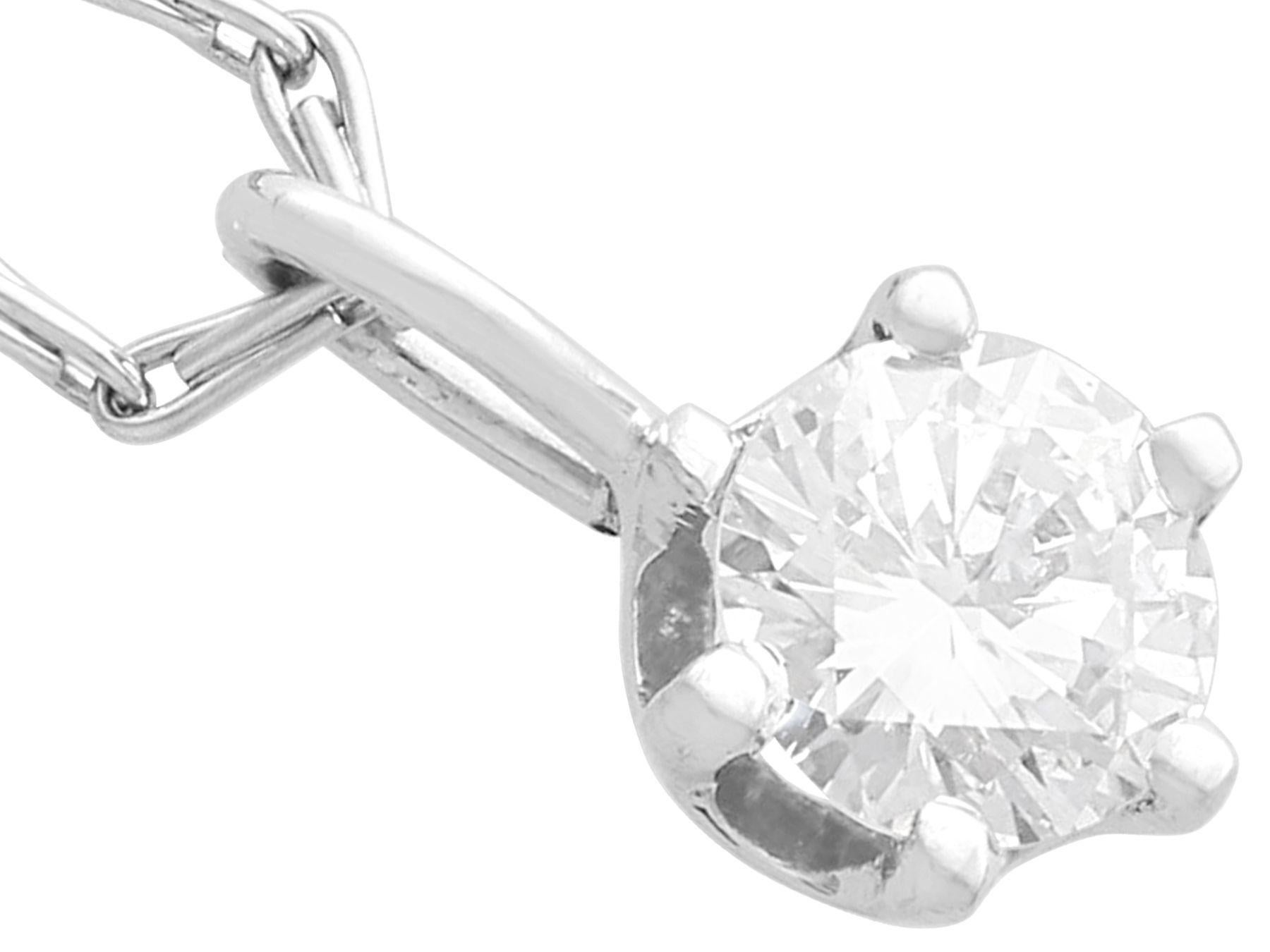 Round Cut Vintage 0.65 Carat Diamond and White Gold Solitaire Pendant For Sale