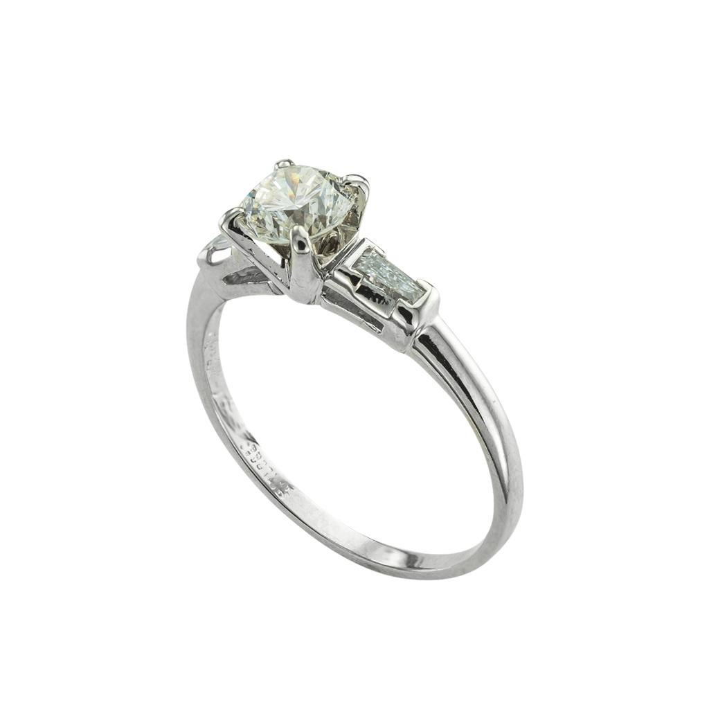 Vintage 0.65 carat diamond solitaire and platinum engagement ring circa 1950. *

ABOUT THIS ITEM:  #R-DJ730H. Scroll down for detailed specifications.  Our vintage 0.65 carat diamond engagement ring was carefully selected for our collection of