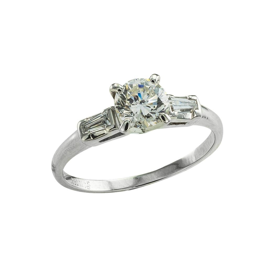 Women's Vintage 0.65 Carat Diamond Platinum Solitaire Engagement Ring For Sale