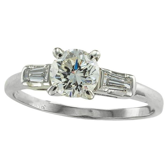 Vintage 0.65 Carat Diamond Platinum Solitaire Engagement Ring For Sale