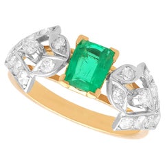 Vintage 0.65 Carat Emerald 0.46 Carat Diamond 18k Yellow Gold Ring Circa 1940