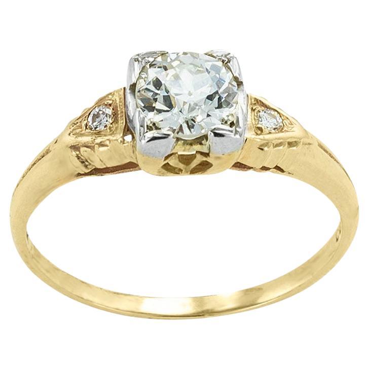 Vintage 0.65 Carat Old European-Cut Diamond Yellow Gold Engagement Ring