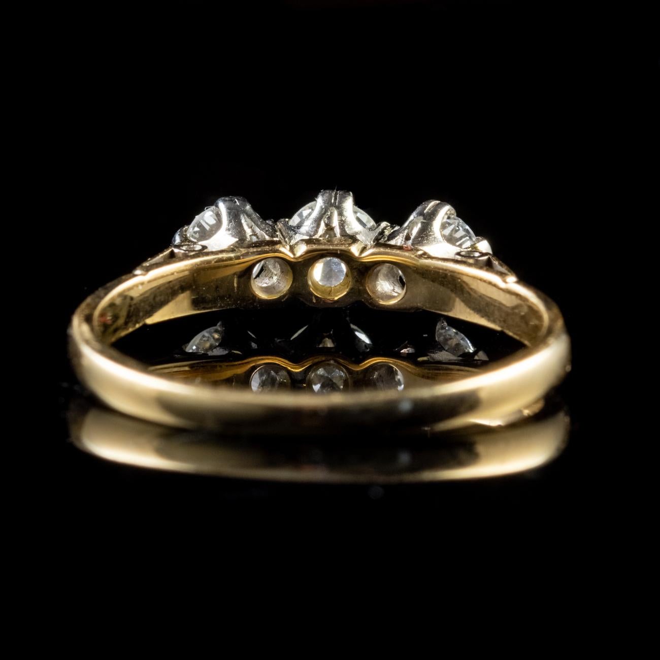 Edwardian Vintage 0.65 Carat Diamond Trilogy Engagement Ring 18 Carat Gold Dated 1987 For Sale